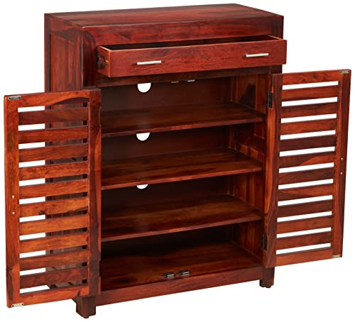 Image of Amazon Brand - Solimo Mondsee Solid Sheesham Wood Shoe Rack Cabinet with 2 Drawers (Honey Finish)