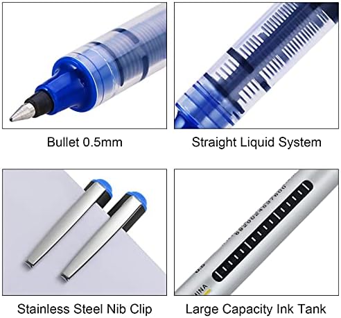 GOLDGE 13 PCS Rollerball Pens Blue Ink, 0.5MM Quick-Drying Ballpoint Blue Gel Pens Smooth Liquid Ink Rollerballs Pen Stationary Supplies for Home School Office