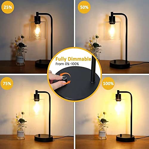 Sdorens Industrial Table Lamp With Usb Port & Ac Outlet, Nightstand Reading Lamp Fully Stepless Dimmable, Seeded Glass Shade Desk Lamp For Living Room Office (Led Bulb Included) #TOP4