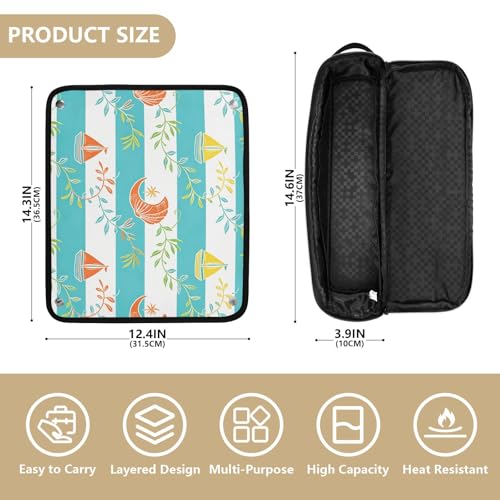 Bolsa de viaje para herramientas de cabello con tapete resistente al calor y cierre magnético, organizador portátil para plancha de pelo y accesorios, diseño de rayas azul hoja de barco vela miniatura 4