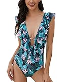 trajes elegantes mujer el corte ingles SEXY - Traje de baño de una pieza con volantes en V profundo y sexy de verano en la playa. El profundo escote en V, los tirantes con volantes y la gran espalda abierta son muy bonitos y elegantes, lo que le da a las personas una sensación única e impresionante.
