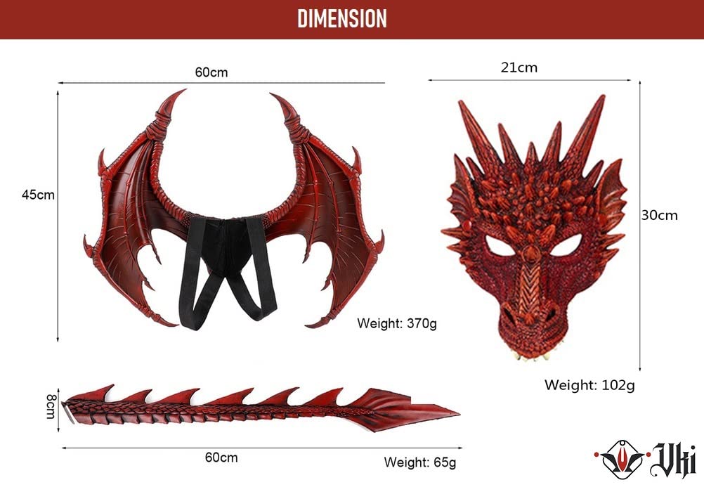 Set Costume Drago Per Bambini Con Ali, Maschera E Coda | Rosso Per Halloween E Carnevale