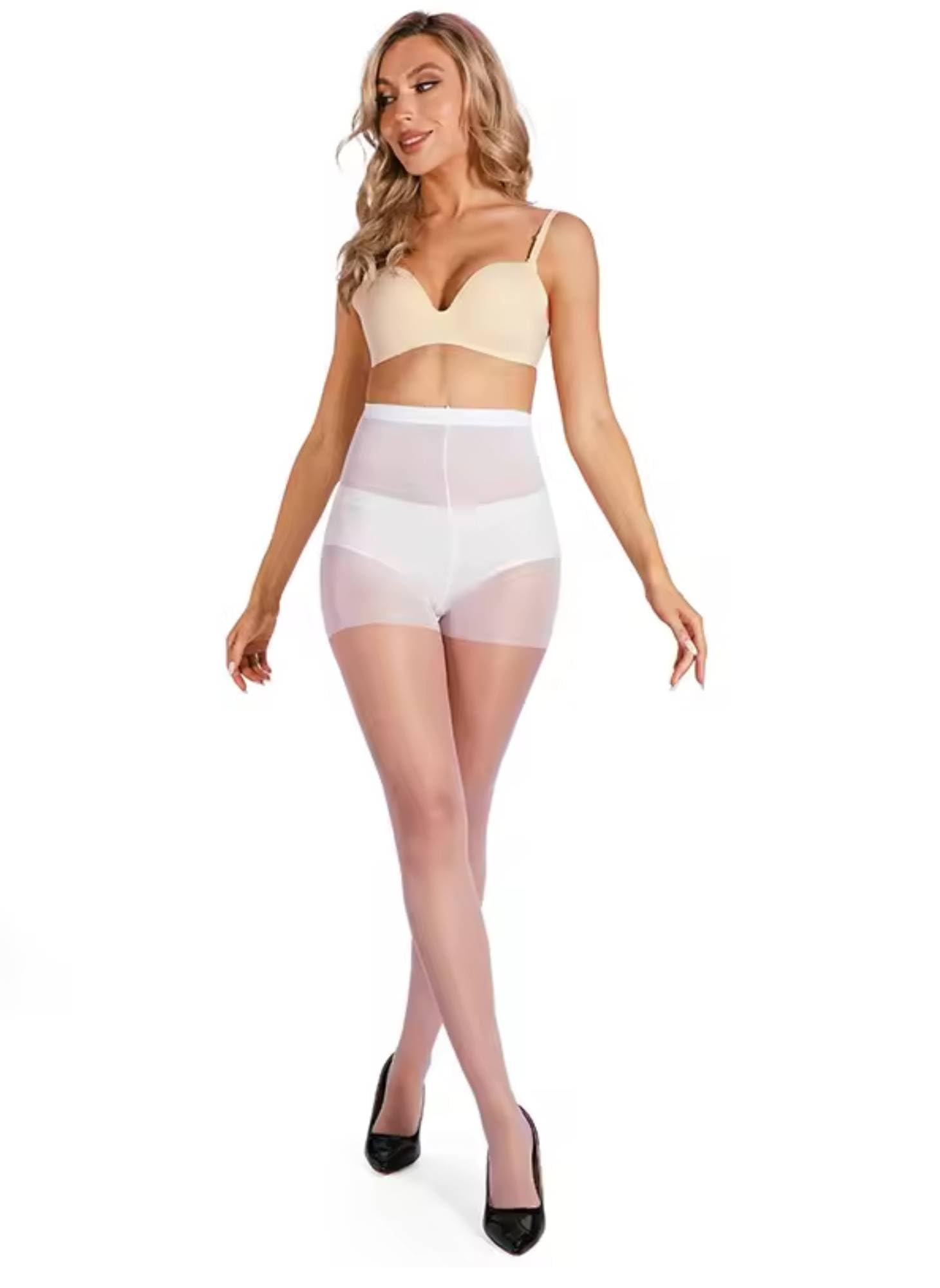 Khwaish Store Women's & Girl’s Sheer Tights Ultra-Thin Transparent High Waist Reinforced Toe Pantyhose Long Exotic Knee-High Thigh Stockings_ (White, XL). Pack of 1 - Image 3 thumbnail