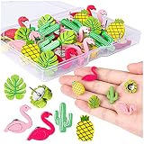 30PCS Wooden Push Pins, Decorative Push Pins Include Flamingo Pineapple Cactus Palm Leaf, Cute Push