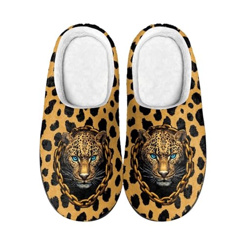 Pantoufles d'hiver en peluche homme avec motif animal et semelle antidérapante