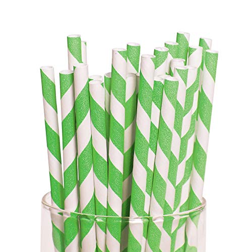 Lime Green Striped Straws (24 Pack) 7 3/4