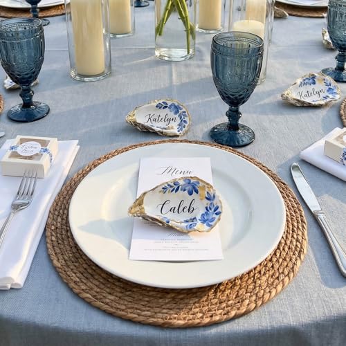 Image of Laquedecraft 13.8 inch Set of 10 Round Brown Seagrass Placemats | Boho Woven Rattan Table Mats | Farmhouse Wicker Spring Corn Husk Plate Chargers (Brown)