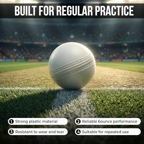 Image of Kizlo 80GM Heavy Plastic Cricket Training Ball - Hard Plastic Unbreakable Ball for Bowling, Batting & Bounce Drills (White) (Pack of 6)