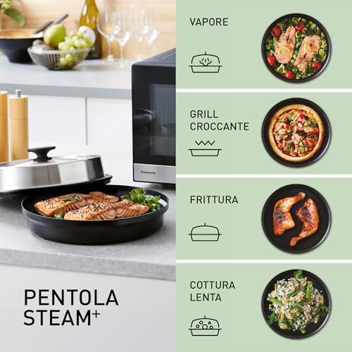 Panasonic NN-GD38QSEPG Forno A Microonde Grill 29L Con Teglia Steam+, 1000W, Scongelamento Automatico, Cottura Combinata, Timer, Nero E Acciaio Inox - 2