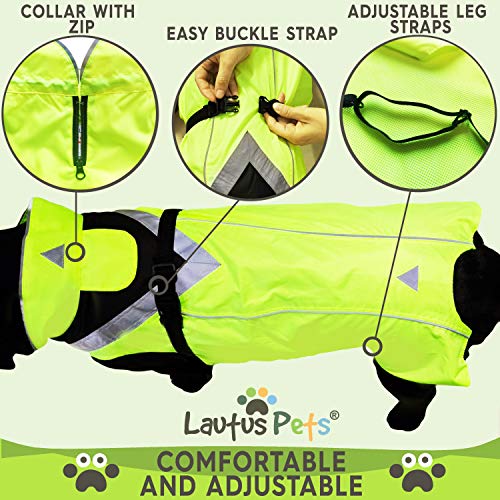 Lautus Pets Wasserdichter Hunderegenmantel, reflektierenden Sicherheitsstreifen & Leinenöffnung – Leichte, jacke für mittelgroße Hunde - M, Gelb