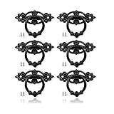 6 tiradores de cajón de color negro con aspecto retro, el tamaño total es de 65 x 24 mm, el tamaño del anillo de tracción es de 38 x 31 mm, y el paso del agujero es de 45 mm.