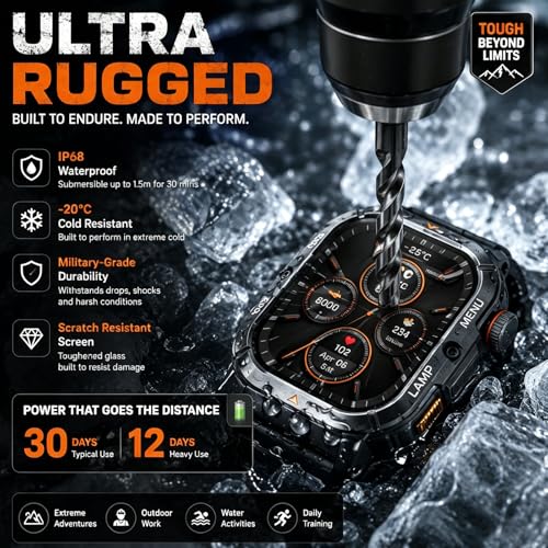 Image of AGM L3 Smart Watch, 1.95 inch AMOLED, Bluetooth Calling, 70-Lumen Flashlight