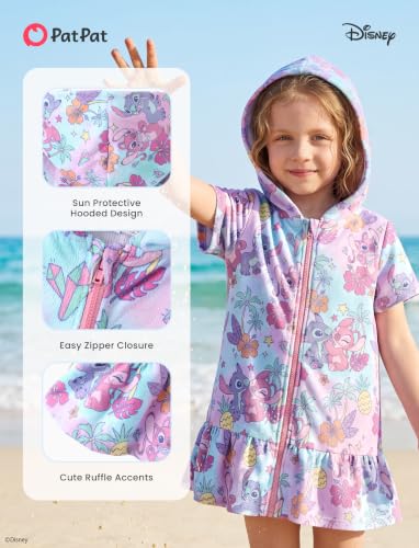 Image of Disney Princess Frozen Stitch Marvel Minnie Girl Swim Cover Up Terry Cloth Swimsuit Coverup Zip-up Bathing Suit Wrap Hooded