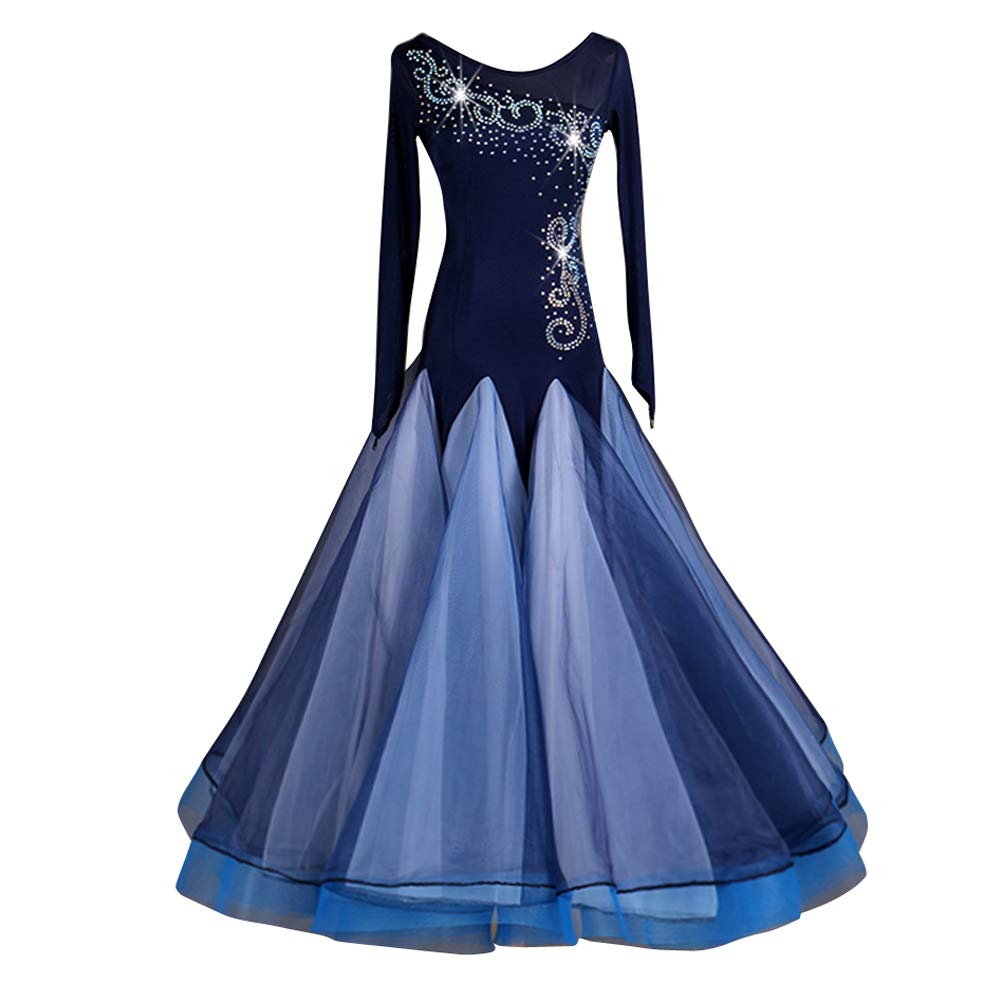 FCDDQM Women's Performance Ballroom Dress Modern Waltz Tango Smooth Ballroom Dance Costumes for Women Navy Blue