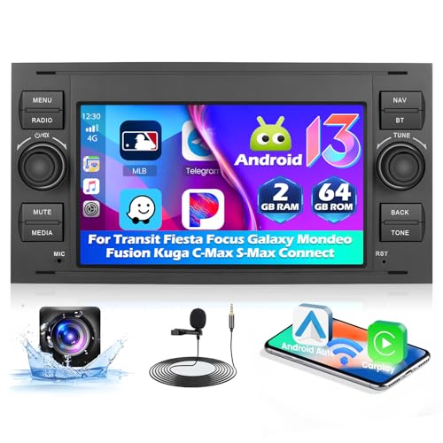 [2+64G+Schwarz] Hikity Radio für Ford Transit Focus Fusion Fiesta Mondeo Kuga
