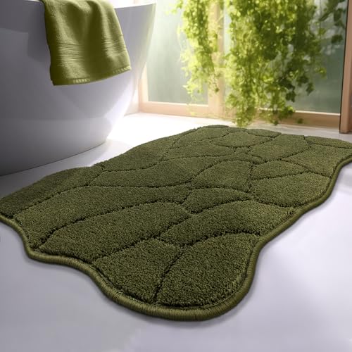 Bathroom Rugs, 32x20 Inches Bath Mats Non Slip, Extra Soft Absorbent Microfiber Shower Bath Rugs Mats Carpet for Bathroom Floor Decor, Machine Washable (Olive Green)