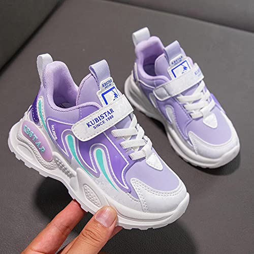 Fashion All Seasons Children Sports Shoes Girls Boys Flat Sole Thick Sole Non Slip Lace Up Cute Toddler Shoes for Girls (Purple, 4.5-5 Years Toddler)4