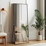 self Full Length Floor Mirror 43'x16' Large Rectangle Wall Mirror Hanging or Leaning Against Wall for Bedroom, Dressing and Wall-Mounted Thin Frame Mirror - Black, 43' x 16' (USAM004)