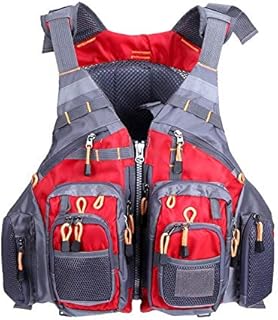 JKSPORTS Fly Fishing Vest, Fishing Safety Life Jacket for Swimming Sailing Boating Kayak Floating Multifunction Breathable Backpack for Men and Women Vest/Kayak (Red, with Foam)