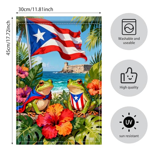 Image of Nuxovilar Puerto Rico Frogs Garden Flag 12x18 Inches Polyester | Puerto Rico Flag Frog Banner coqui frogs ornament holiday photo sign yard patio garden (Coqui Sea)