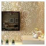 JHSDHYD Tapete Tapete Rolle Wohnzimmer Schlafzimmer Wandverkleidungen Silber Floral Luxus Papier Wohnkultur(Beige,2mx53cm)
