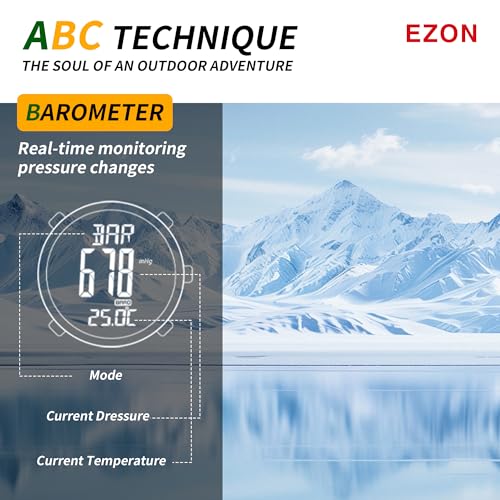 Image of EZON Climbing Hiking Watch Waterproof Outdoor Sports Watch with Compass Thermometer Barometer Altimeter Wristwatch for Men H001, Black
