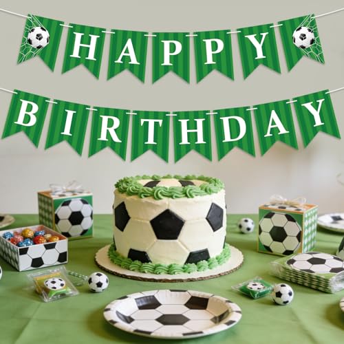 Image of Hooqict Happy Birthday Banner Soccer Birthday Decorations Soccer Party Banner Garland Sign for Kids Boys Men Sport Theme Game Day Party Decorations Supplies