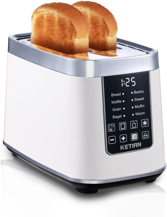 KETIAN - Tostadora de pantalla táctil inteligente de 2 rebanadas, tostadora digital automática de acero inoxidable, 7 tipos de pan, tecnología de