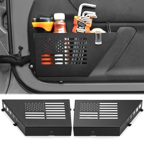 CALBEAU Metal Front Door Pocket Storage Box Compatible with 2007-2018 Jeep Wrangler JK JKU 2/4 Door 2 PCS Interior Storage Expansion Accessories for Jeep Saggy Net Replacement