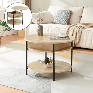 [en.casa] Table Basse Ronde Transformable avec Plateau Re…