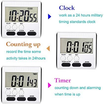 Mudder 3 Pack 24 Hours Magnetic Kitchen Timers with Digital Alarm Clock Timer, Loud Alarm and Big Screen (Black)