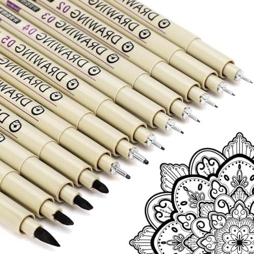 Image of Parssufy 12 Pieces Black Fine Point Pens Set with Different Nib Sizes - Extra Fine Point Type for Calligraphy, Drawing, Writing, Designing, Comic, Waterproof & Quick Drying