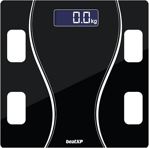 beatXP Black Art Weighing Machine with Backlit LCD Panel & 5mm Thick Tempered Glass, Weight Machine for Body Weight with 2 Year Warranty