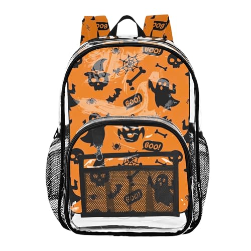 Halloween Black Ghosts Clear Bag for Women Travel Kids Girls Backpack Boys Large Plastic Approved Bag