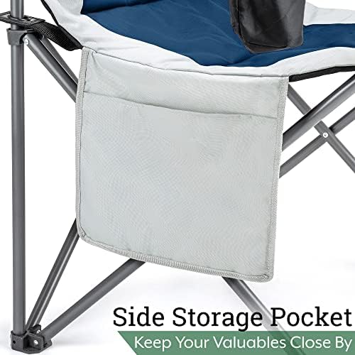 Trail Falcon Folding Camping Chair High Back Padded Heavy Duty with Carry Bag, 120kg Capacity Set Of 2 (Blue)