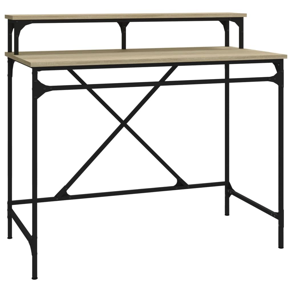 Scrivania in rovere Sonoma e ferro, 100 x 50 x 90 cm, per ufficio, lavoro, computer, PC, laptop, con ripiano e ripiano, ergonomica, salvaspazio, per home office e gaming
