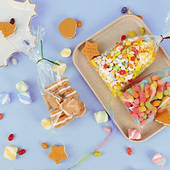 300 PCS Clear Cellophane Bags 11*22cm Self-Adhesive Plastic Bags Flat Bags Transparent OPP Bags for Candy, Cookies, Chocolate