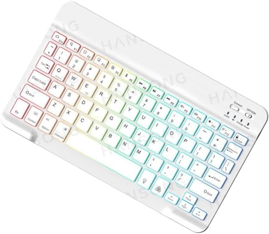 Backlit Wireless Keyboard Compatible with Android Tablet Smartphone(White English)