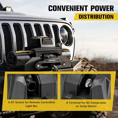 image for BUNKER INDUST 13000lb Electric Winch 12V Waterproof with Synthetic Rop