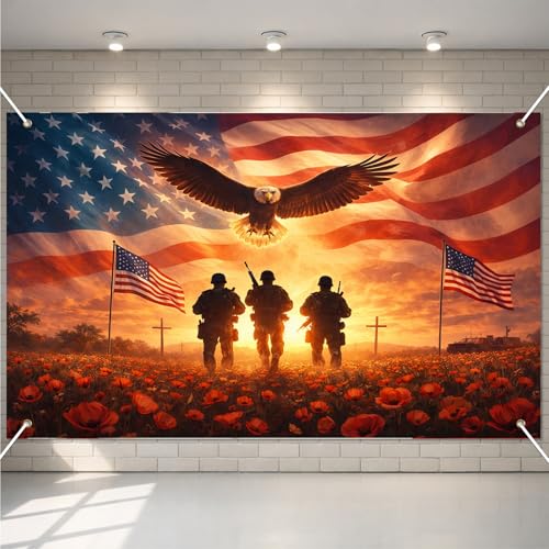 Image of Bliss Yard Large Patriotic Banner USA Flag Eagle Backdrop for Outdoor Party 71 x 43 Inches Red White Blue Independence Day Decorations for Porch Yard Memorial Day Veterans Theme Banner