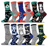 Fun Novelty Crew Socks for Women 12pair Galaxy Astronaut UFO Space Alien (Galaxy_12pair)
