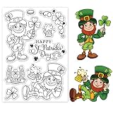 GLOBLELAND Bonne Saint-Patrick Timbres clairs Elfes Lucky Clover Silicone Clear Stamp Seals pour la Fabrication de Cartes DIY Scrapbooking Photo Journal Album Décoration