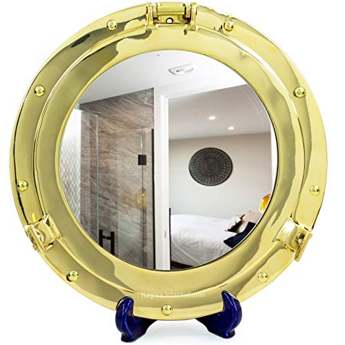 Nagina International Real Simple...A HANDTOOLED Handcrafted 12 INCHES Brass Porthole Mirror - Image 3