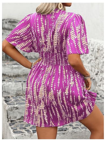 Image of Floerns Women's Plus Size Printed V Neck Short Sleeve Ruffle Hem Summer Short Dresses