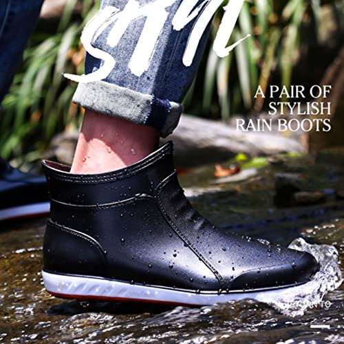 QIANGG Mens korte rubberen regenlaarzen, mode outdoor waterdichte enkel vissen laarzen, zwart/blauw/bruin, zwart (US) 9.5 (UK) 8.5 (EU) 44 (JP) 27 - Image 4