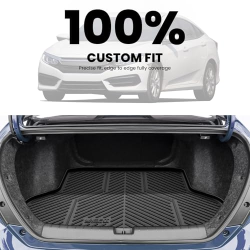 Image of LASFIT All Weather Cargo Mats for Honda Civic 2016-2021 - Sedan | Full Surround TPE Mats, Tall Walls, 3D Custom Fit, Non-Slip, Easy Clean, Tool-Free Install, Vehicle-Specific Accessories