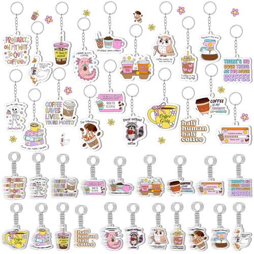 Equsion 100 Pcs Valentine's Day Coffee Lovers Gifts Keychain Bulk,