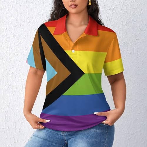 Camiseta polo de mujer LGBT con bandera arco iris luce tu orgullo trans 2