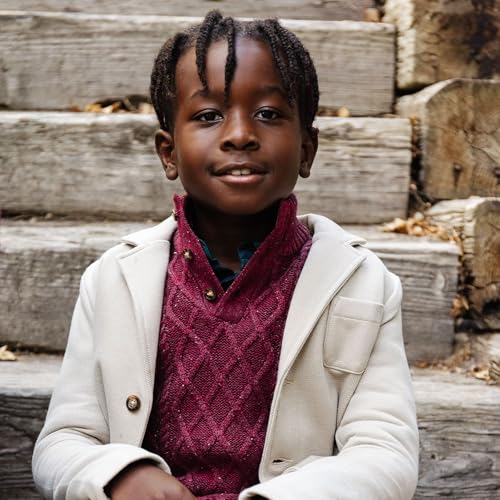 Image of Hope & Henry Baby Boys' Long Sleeve Mock Neck Cable Sweater with Flecks, 6-12 Months, Wine Fleck Cable