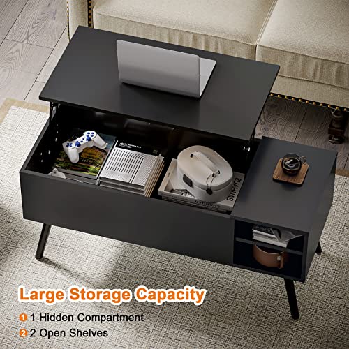 Koifuxii Lift Top Coffee Table, Coffee Table With Storage, Black Coffee Table, Coffee Tables For Living Room, Wood Leg, Black #TOP3
